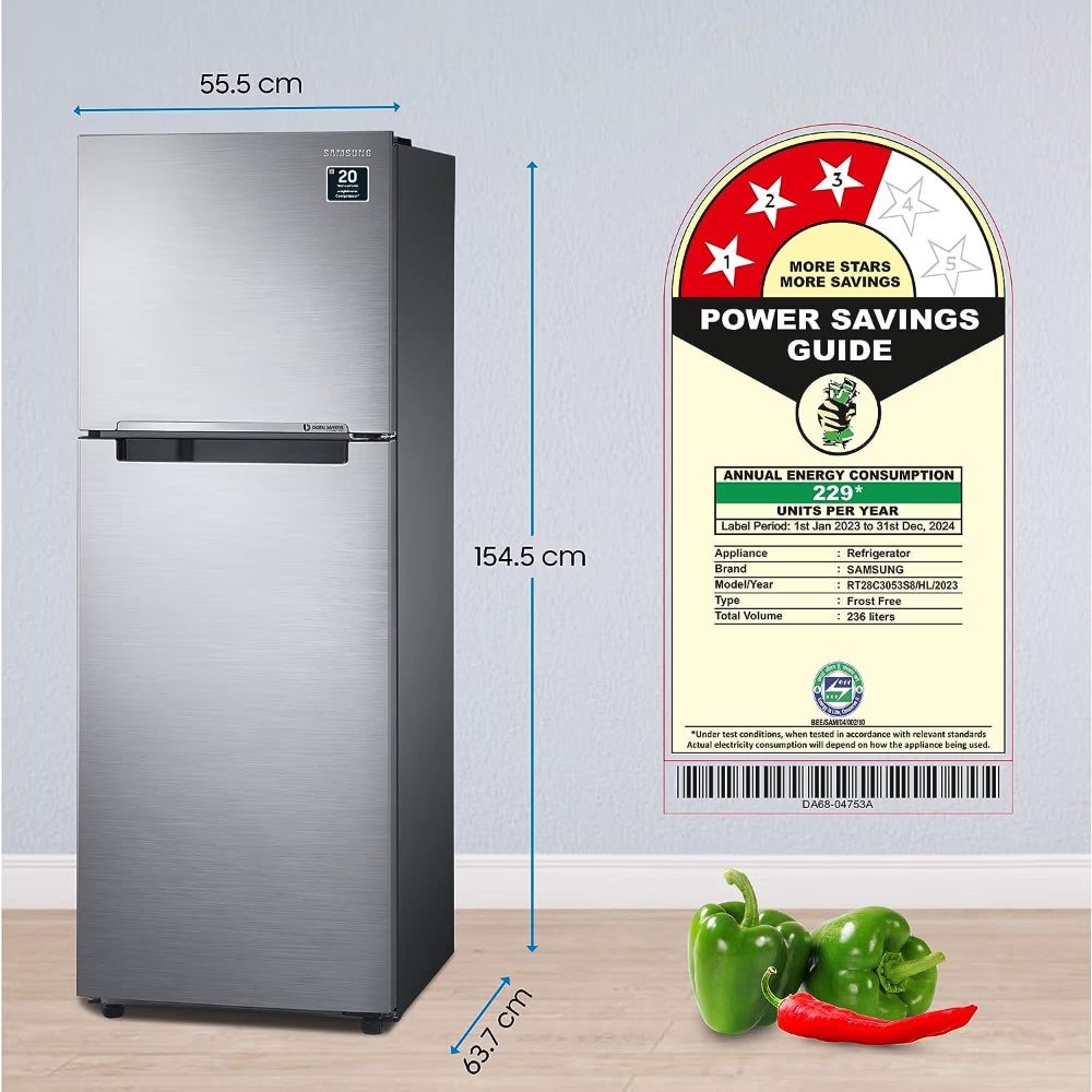 Samsung Elegant Inox 236L Double Door Fridge - Sleek Design with All-Around Cooling - Image 4